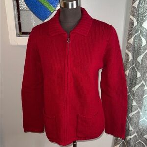 J Crew Red 100% Wool Zip Up Collared Cardigan Sweater SZ Small